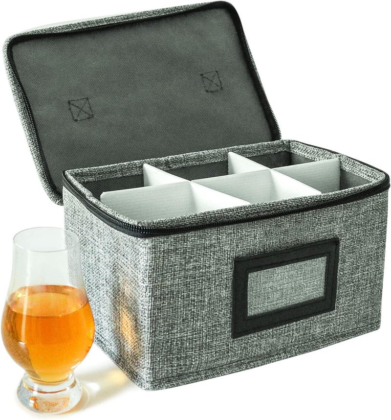 HURZMORO Storage Box for Glencairn Whisky Glass,6 Whiskey Glasses Holder for Organizer, Fully-Padded Inside with Sturdy Construction, Packing Boxes with Dividers- Perfect Whiskey Gift (6 compartments) - Image 1